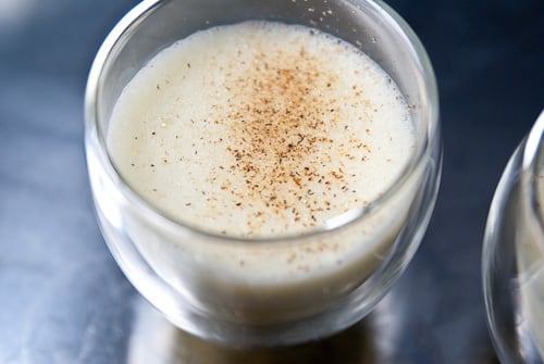 Closeup of warm eggnog.