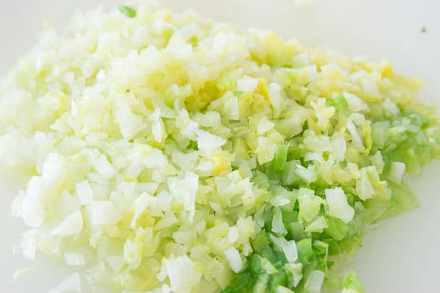 Cooked, chopped cabbage.