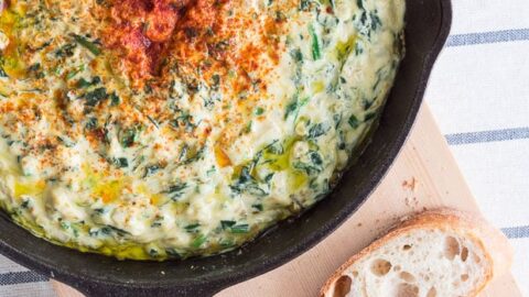 Delicious hot Spinach Dip that's plant-based.