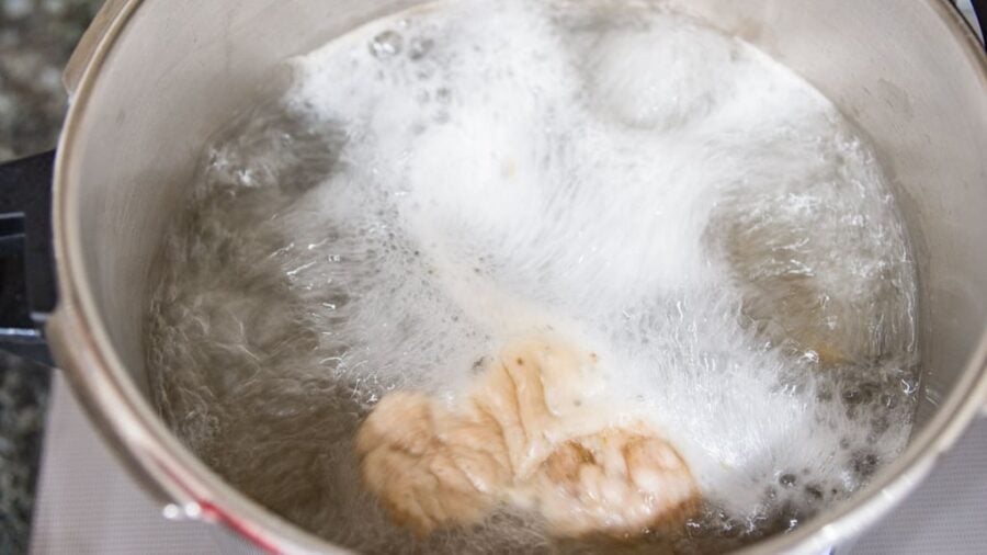 Oxtail boiling in water.