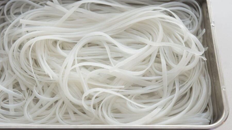 Rice noodles soaking.