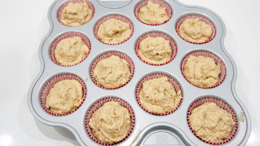 This recipe makes enough batter to make 12 regular-sized lemon banana muffins.