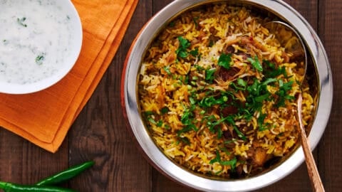 Tender chicken and aromatic rice come together in a heavenly blend of spices and herbs in this chicken biryani.