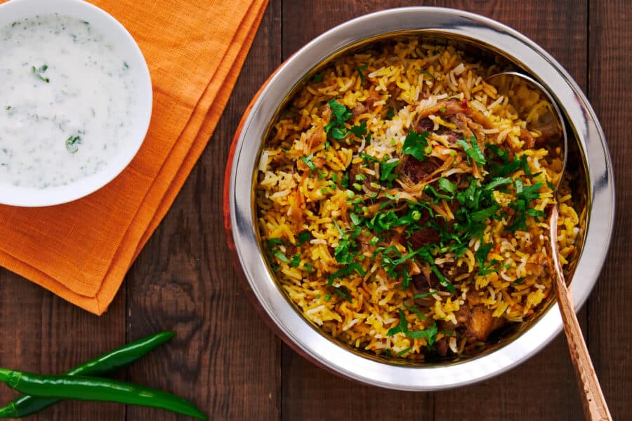 Tender chicken and aromatic rice come together in a heavenly blend of spices and herbs in this chicken biryani.