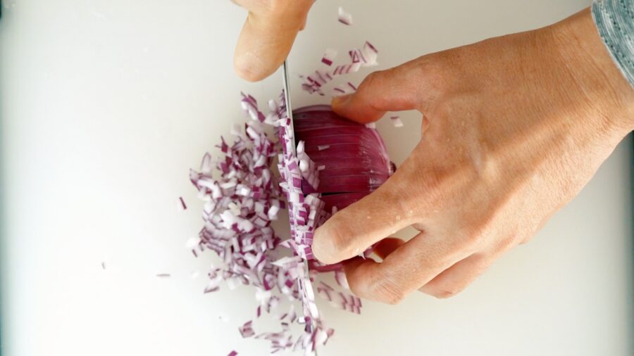 When the slits are cut from the sides the onion is easier to dice.