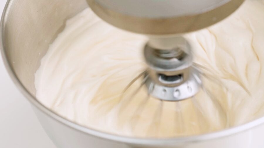 Whipping eggs for sponge cake.
