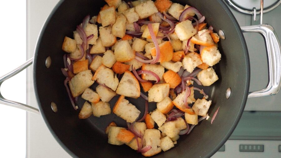 Garlic, onions, and bread sautéed in olive oil.