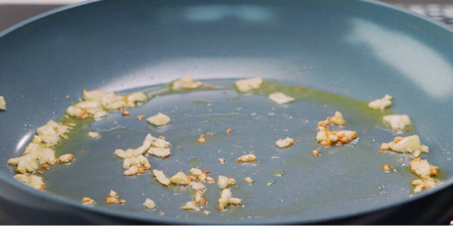 Browning garlic in olive oil.