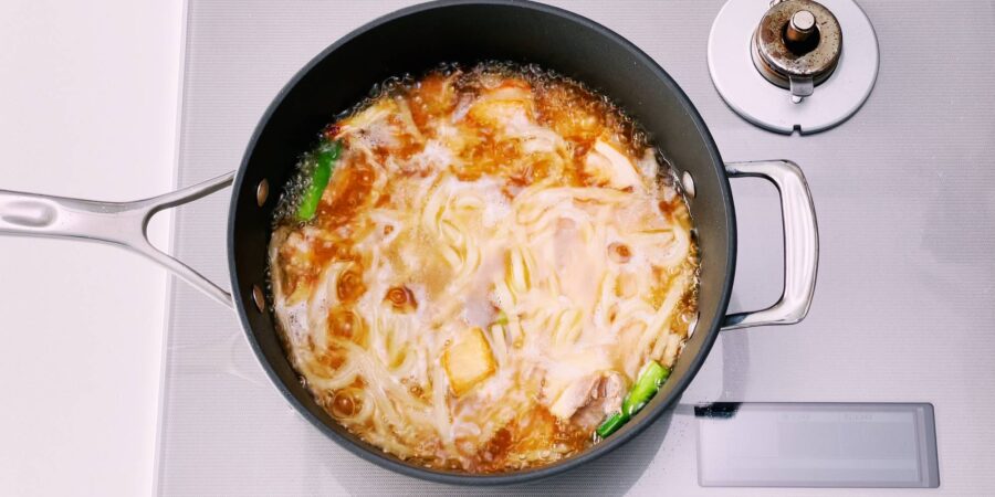 Japanese udon noodles in chicken soup.