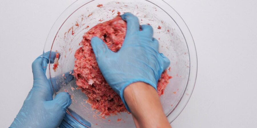 Mixing meat mixture for making Japanese Hamburger Steak.