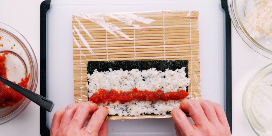 Spicy tuna on rice and nori.