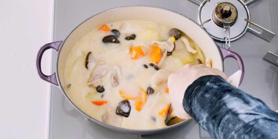 Large pot of Japanese cream stew.