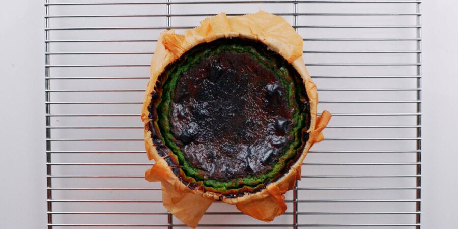 Let the Basque Cheesecake cool on a rack.