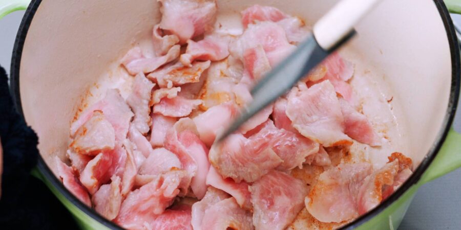 Browning pork.