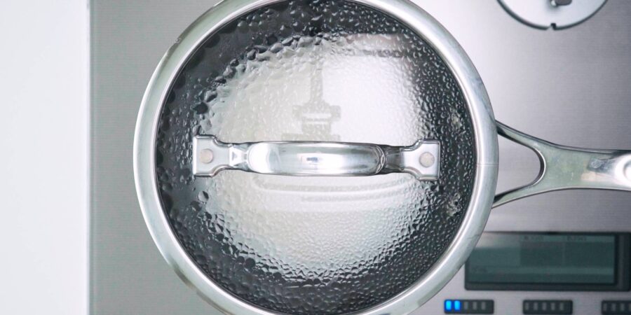 Rice steaming in a pot.