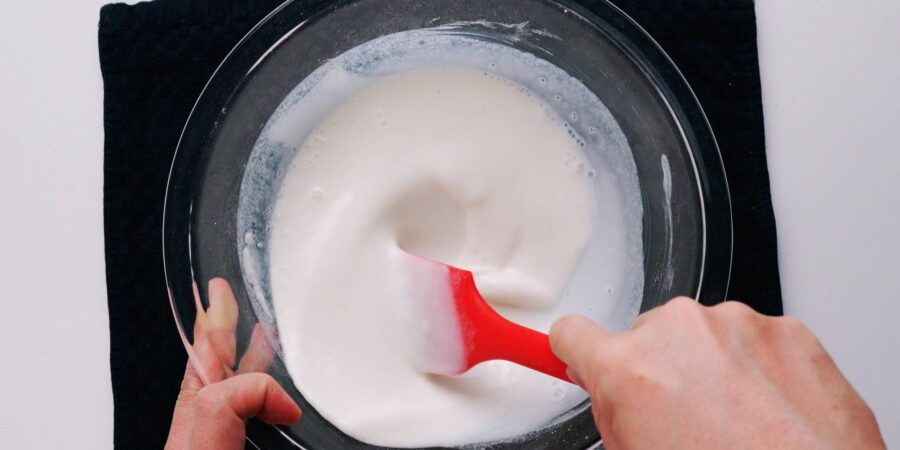 Mixing mochiko with milk and sugar.