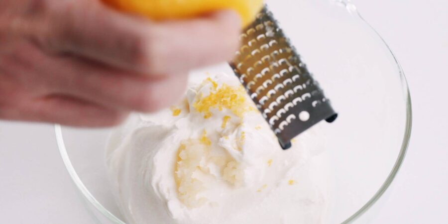 Zesting lemon into mascarpone