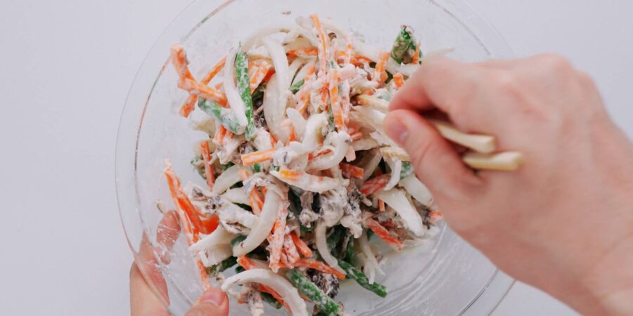 Mixed vegetables with tempura batter.