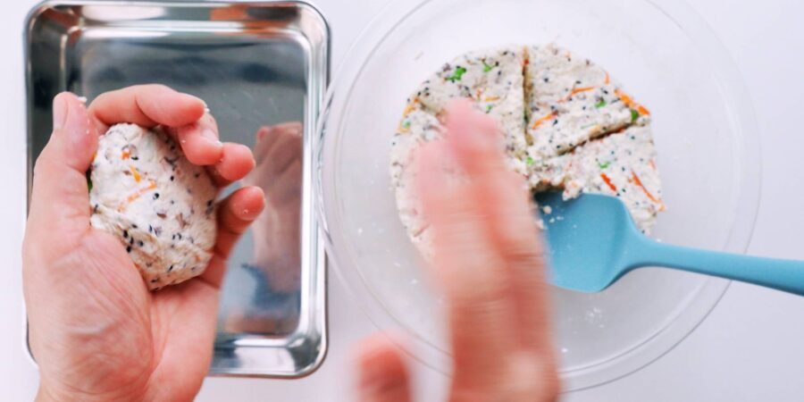 Shape the tofu into patties.