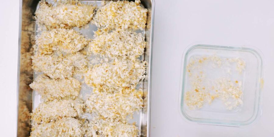 Oysters breaded with panko, ready to fry.