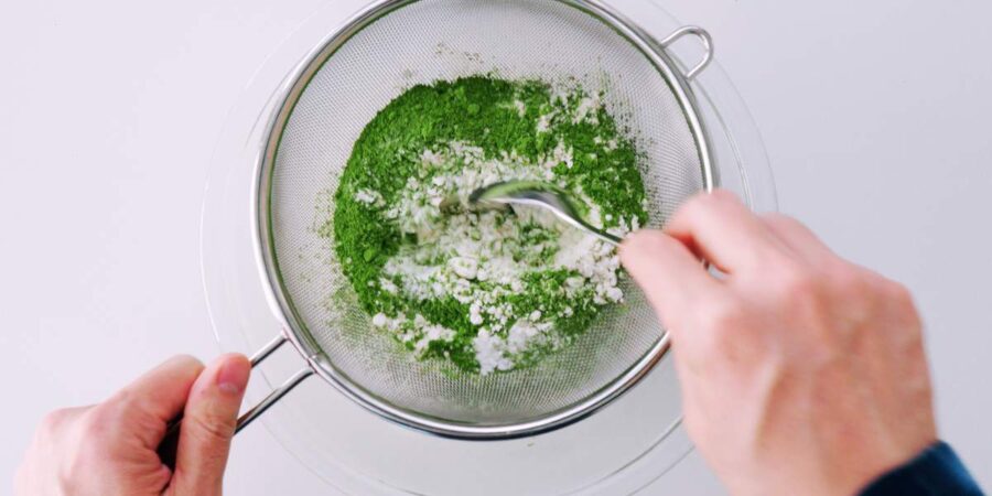 Sifting matcha with dry ingredients.
