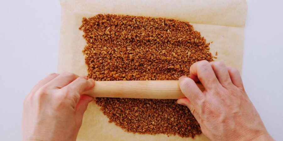 Crush any large clusters of furikake with a rolling pin.