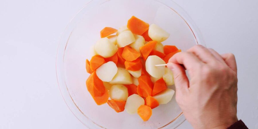 Pre-cooked potatoes and carrots for Japanese curry.