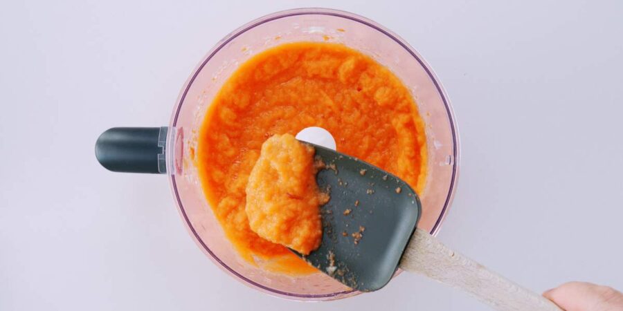 Pureed onions, carrots, garlic and ginger make the base for the curry.
