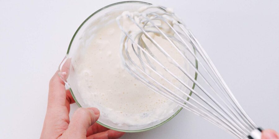 Whisking tempura batter.