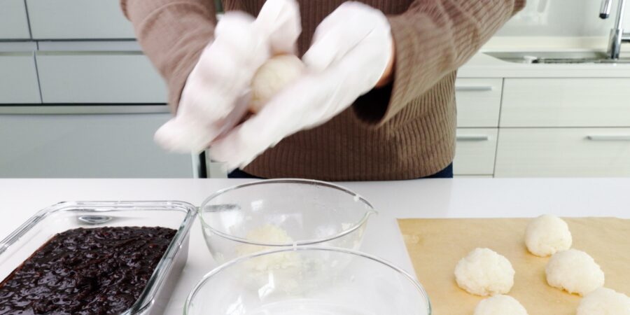 Making mochi rice balls.