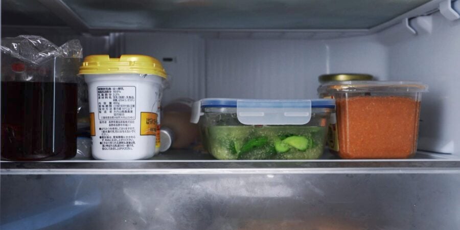 Cucumbers pickling in the refrigerator overnight.
