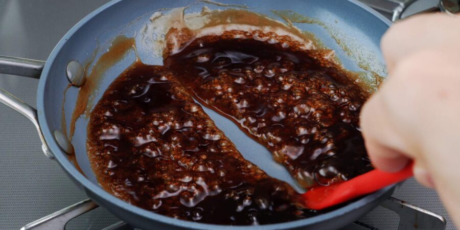 Thick glossy Mitarashi Dango sauce.