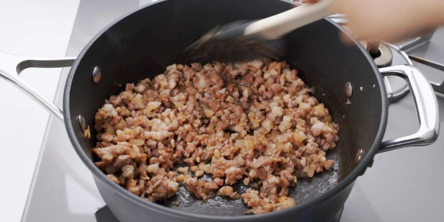 Browned meat and onions for Japanese croquette.