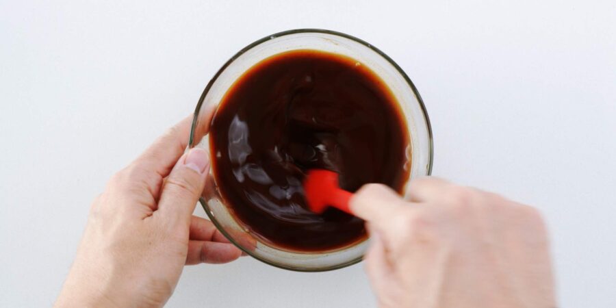 Mixing the sauce for Mapo Eggplant.