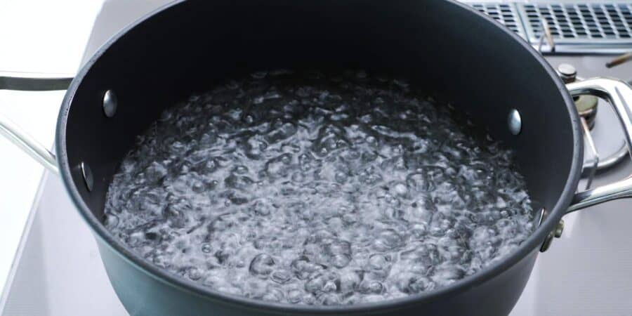 Boiling water in a pot.