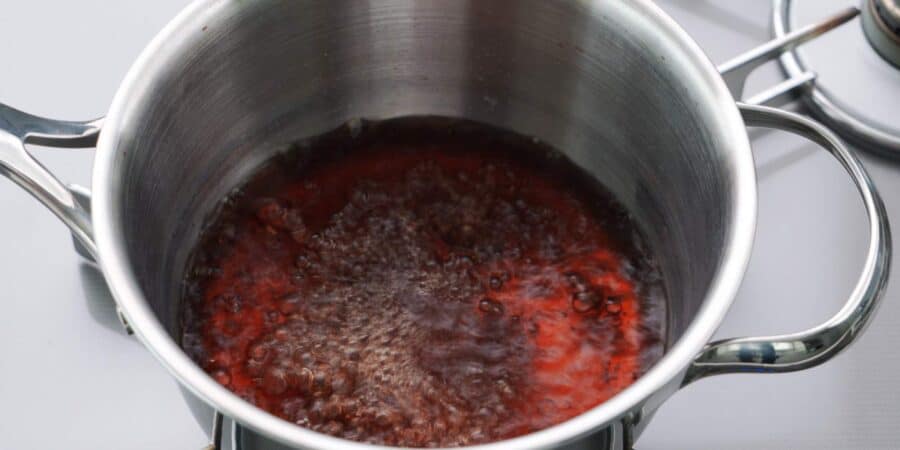 Boiling ikura brine to burn off alcohol.