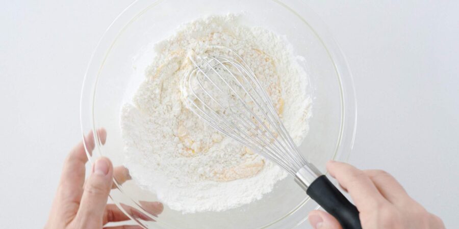 Mixing tempura batter.