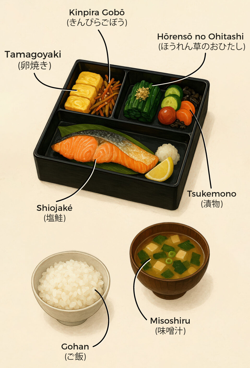 Japanese Breakfast Bento Box with Recipes